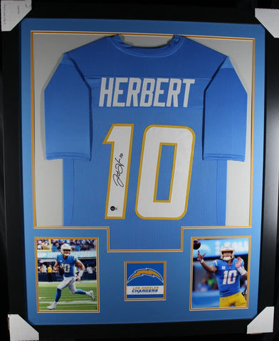 JUSTIN HERBERT (Chargers blue TOWER) Signed Autographed Framed Jersey Beckett