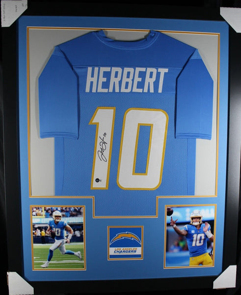 JUSTIN HERBERT (Chargers blue TOWER) Signed Autographed Framed Jersey Beckett