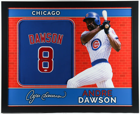 Andre Dawson Signed Chicago Cubs 35 x 43 Framed Jersey (JSA Holo) The Hawk / OF
