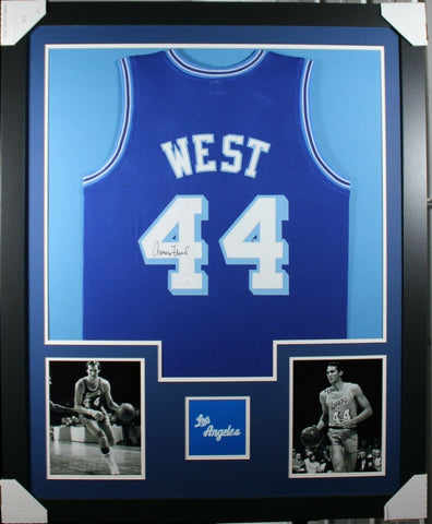 JERRY WEST (Lakers blue TOWER) Signed Autographed Framed Jersey JSA