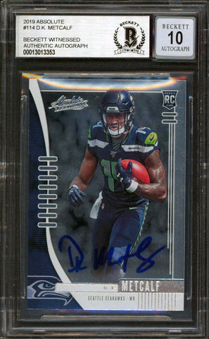 Seahawks DK Metcalf Signed 2019 Absolute #114 Rookie Card Auto 10! BAS Slabbed