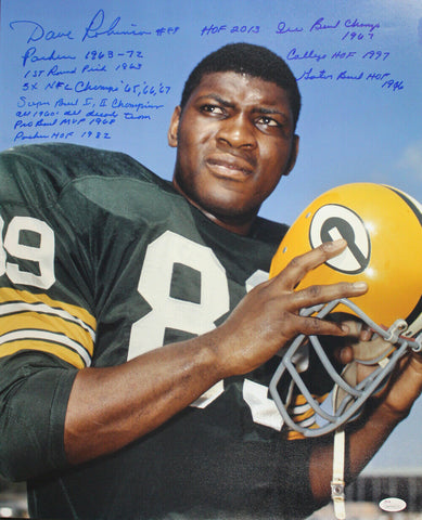 Dave Robinson Autographed Green Bay Packers 16x20 Photo 11 Insc JSA 33485
