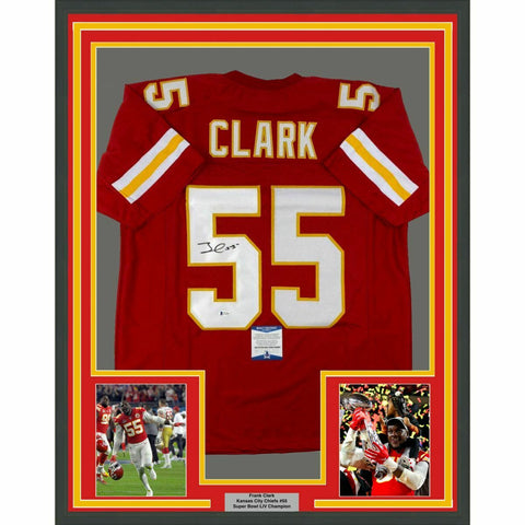 FRAMED Autographed/Signed FRANK CLARK 33x42 Kansas City Red Jersey PSA/DNA COA