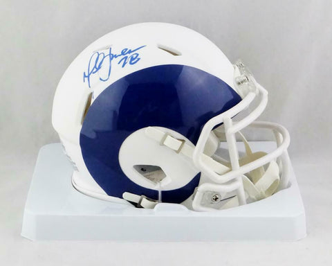 Marshall Faulk Autographed LA Rams AMP Speed Mini Helmet - Beckett W Auth *Blue