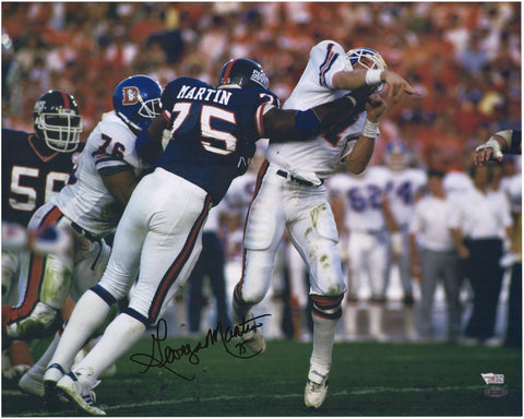 George Martin New York Giants Signed 16x20 Super Bowl XXI Elway Hit Photograph