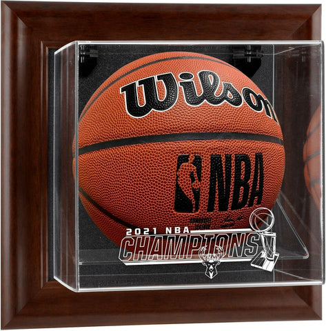 Bucks Brown FRMD Wall-MountabLE2021 NBA Finals Champ Logo Basketball Displ Case