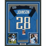 FRAMED Autographed/Signed CHRIS JOHNSON 33x42 Tennessee Pwdr Blue Jersey JSA COA