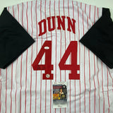 Autographed/Signed Adam Dunn Cincinnati Pinstripe Baseball Jersey JSA COA Auto