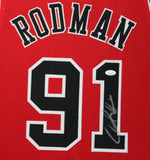 DENNIS RODMAN (Bulls red TOWER) Signed Autographed Framed Jersey JSA