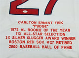 Carlton Fisk Signed Red Sox Stat Jersey (JSA COA) Played 4 Decades 1960s -1990s