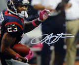 Arian Foster Autographed Texans 16x20 Running w/ Pink Gloves Photo- JSA W Auth