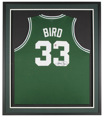 Larry Bird Signed Framed Custom Green Pro Style Basketball Jersey JSA