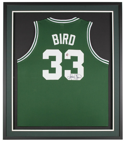 Larry Bird Signed Framed Custom Green Pro-Style Basketball Jersey