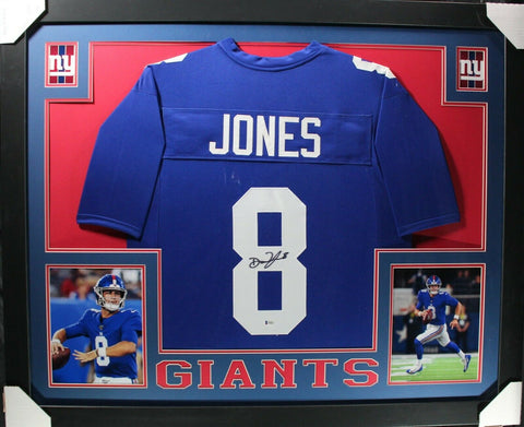 DANIEL JONES (Giants blue SKYLINE) Signed Autographed Framed Jersey Beckett