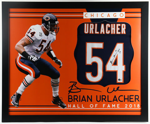 Brian Urlacher Signed Chicago Bears 35x43 Framed Jersey "2018 HOF"(Beckett Holo)