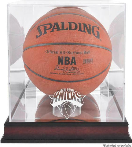 New York Knicks Mahogany Team Logo Basketball Display Case with Mirrored Back