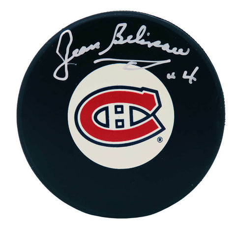 Jean Beliveau Signed Montreal Canadiens Logo Hockey Puck - SCHWARTZ COA