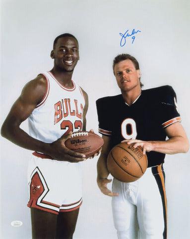 Jim McMahon Chicago Bears Signed 16" x 20" Photo (JSA COA) with Michael Jordan