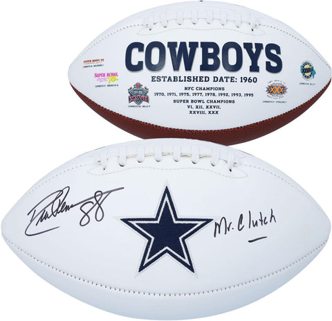 Drew Pearson Dallas Cowboys Signed White Panel Football with "Mr. Clutch" Insc