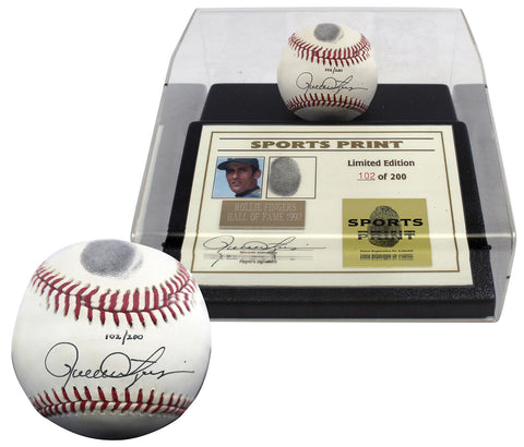 A's Rollie FIngers Signed Thumbprint Baseball LE #'d/200 w/ Display Case BAS