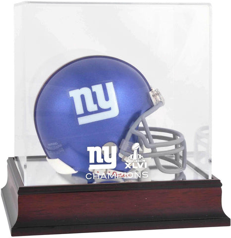New York Giants Super Bowl XLVI Champs Mahogany Mini Helmet Logo Display Case