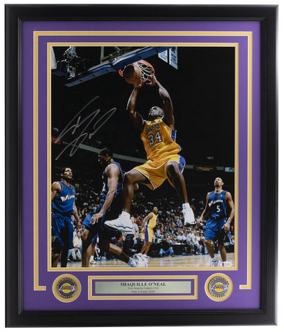 Shaquille O'Neal Signed Framed 16x20 L.A. Lakers Dunk Photo BAS ITP
