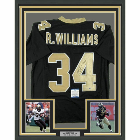 FRAMED Autographed/Signed RICKY WILLIAMS 33x42 New Orleans Black Jersey BAS COA