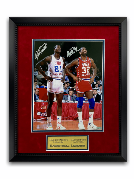Magic Johnson & Dominique Wilkins Signed Autographed Photo Framed to 16x20 NEP