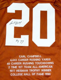 Earl Campbell Autographed Orange College Style Jersey STAT 4 w/ HT- JSA W *Black