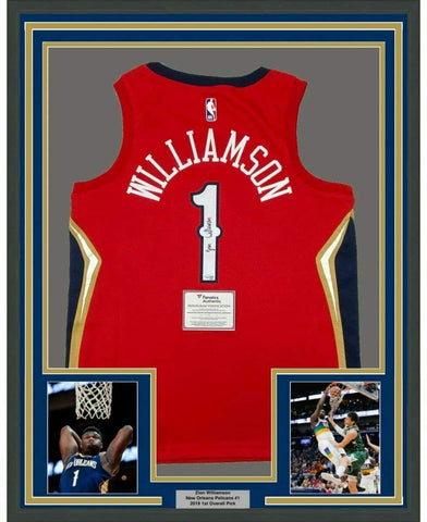 Framed Autographed/Signed Zion Williamson 33x42 Pelicans Red Jersey Fanatics COA