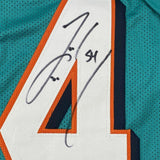 FRAMED Autographed/Signed ZACH THOMAS 33x42 Miami Teal Football Jersey JSA COA