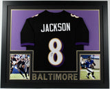 Lamar Jackson Signed Baltimore Ravens 35x43 Framed Jersey (JSA COA) 2019 NFL MVP