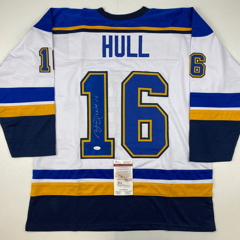 Brett Hull Game Worn Signed St Louis Blues Hockey Jersey Stick and Board  Marks