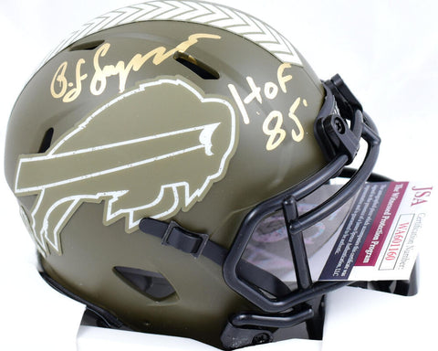 O.J. Simpson Signed Bills Salute to Service Speed Mini Helmet w/HOF- JSA W *Gold
