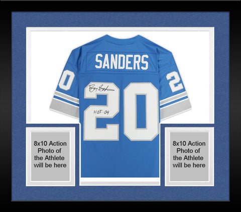 FRMD Barry Sanders Lions Signed Blue Mitchell & Ness Replica Jersey "HOF 2004"