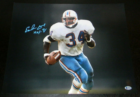 EARL CAMPBELL AUTOGRAPHED SIGNED HOUSTON OILERS 16x20 PHOTO BECKETT W/ HOF 91