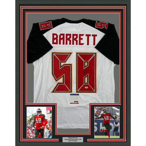 FRAMED Autographed/Signed SHAQUIL BARRETT 33x42 Tampa Bay White Jersey PSA COA