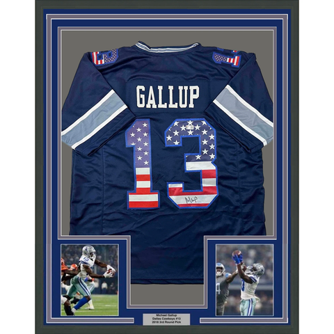 Framed Autographed/Signed Michael Gallup 33x42 Dallas Blue Jersey Tristar COA