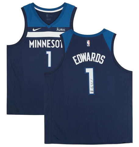 ANTHONY EDWARDS Autographed Timberwolves Nike Blue Jersey FANATICS