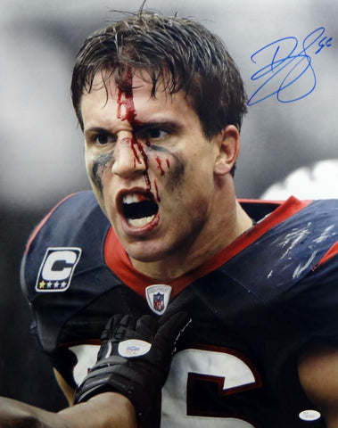 Brian Cushing Signed Houston Texans 16x20 Bloody Face Photo- JSA W Auth *Blue