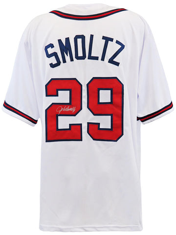 John Smoltz (BRAVES) Signed White Custom Baseball Jersey - (SCHWARTZ COA)