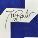 FRAMED Autographed/Signed TIKI BARBER 33x42 New York Blue Jersey JSA COA Auto