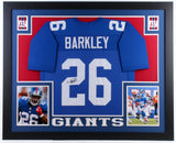 Saquon Barkley Signed New York Giants 35x43 Custom Framed Blue Jersey (JSA COA)