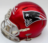 Mac Jones Autographed Patriots Flash Red Mini Helmet (Damaged) Beckett WS86318