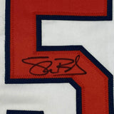FRAMED Autographed/Signed SHANE BIEBER 33x42 Cleveland White Jersey JSA COA Auto