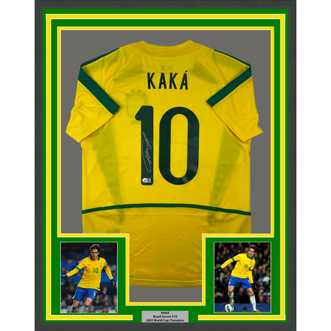 Framed Autographed/Signed Ricardo Kaka 33x42 Brazil Yellow Soccer Jersey BAS COA