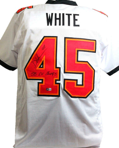 Devin White Autographed White Pro Style Jersey w/ SB Champs- Beckett W *Black