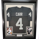 Framed Autographed/Signed Derek Carr 33x42 Las Vegas Oakland Jersey JSA COA