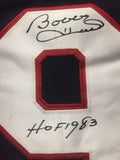 Framed Autographed/Signed Bobby Hull HOF 1983 33x42 Chicago Black Jersey JSA COA