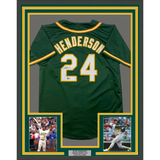 Framed Autographed/Signed Rickey Henderson 33x42 Oakland Green Jersey BAS COA